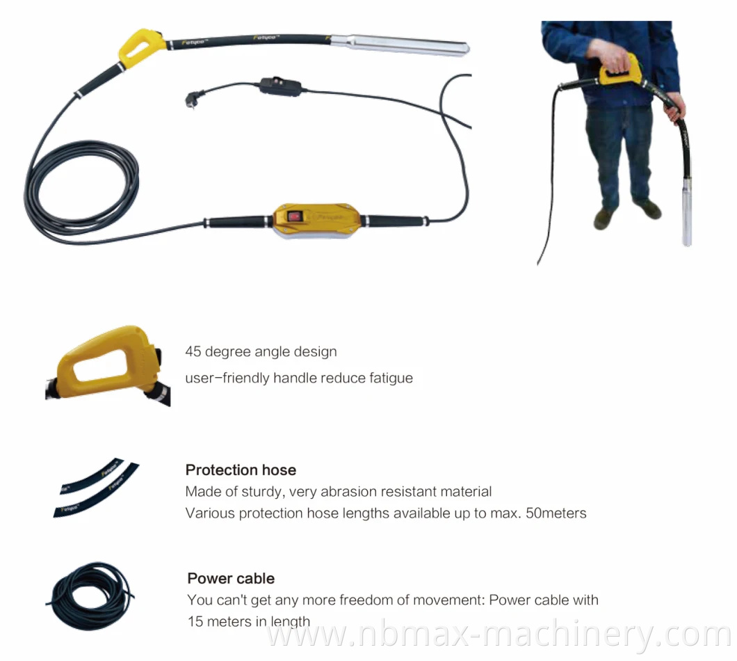 High Speed 220V Portable Hand Held Electric Concrete Vibrator with Shaft